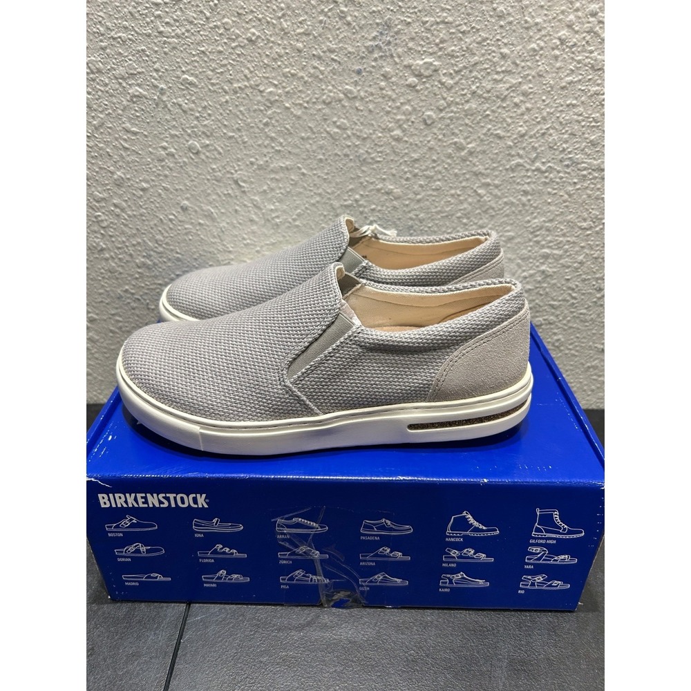 Birkenstock Barrie Slip On Sneaker Womens 38 L7 Grey Textile Suede New - Picture 2 of 10